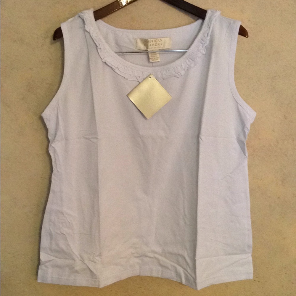 NEW!  White Tank with Ruffle Trim / Size Ladies Lg